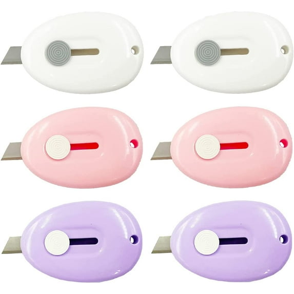 Mini Box Cutters, 6Pcs Retractable Art Cutter Utility Knife,Cute Water Drop Shaped Kawaii Letter Opener Portable Paper Cutter for Envelope Bags Express Unpacking Cutting DIY Crafts Office Home Use