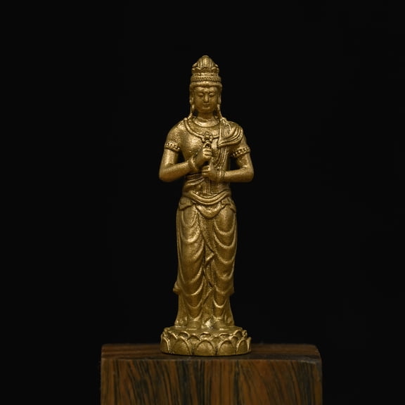 Mini Brass Dainichi Nyorai Buddha Statue for Esoteric Light Clarity Focus Zen Practice
