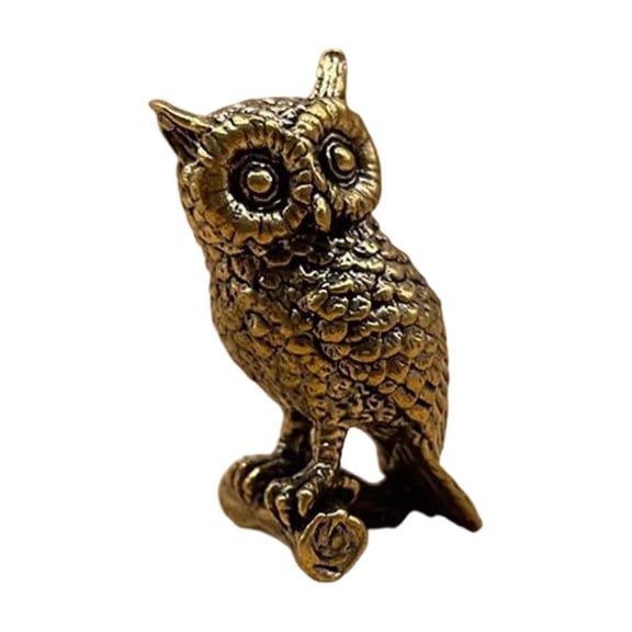 Mini Brass Owl Figurine, Vintage Owl Statue With Antique Finish, Desk Decor For Collectors, Office And Home Display, 2X1.5X1In 0.3Lb