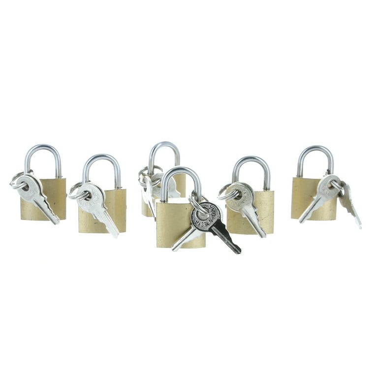 Mini Brass Padlocks Set of 6 with Key Lock All Purpose 1 1/4 inch Household Uses, Gold