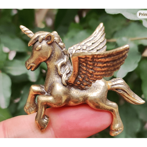 Mini Brass Winged Horse Flying Pegasus God Greek Mythology Statue Sculpture, Copper Finish Brass Lucky Flying Wings Gallop Horse Art Figure