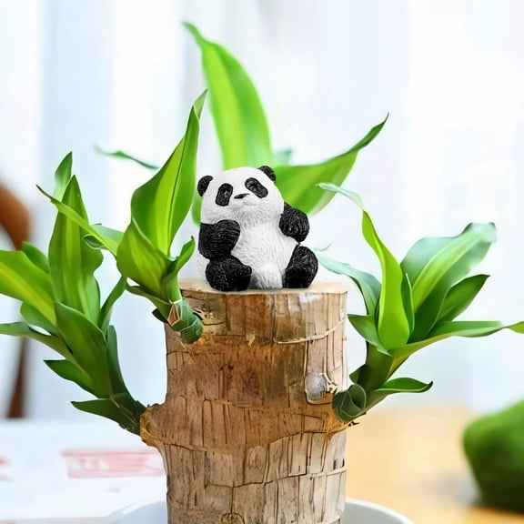 Mini Brazil Lucky Tree Resin Panda Statue for Lucky Brazilian Wood Hydroponic Plant Pandas Table Decoration, Funny Tabletop Decor Indoor Office Desktop Ornament