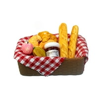 Mini Bread Basket for Dollhouse Accessories | 1:12 Scale Bakery Shop Display with 6 Pretend Croissants | Realistic Collectible Model for Sylvanian Families & Calico Critters