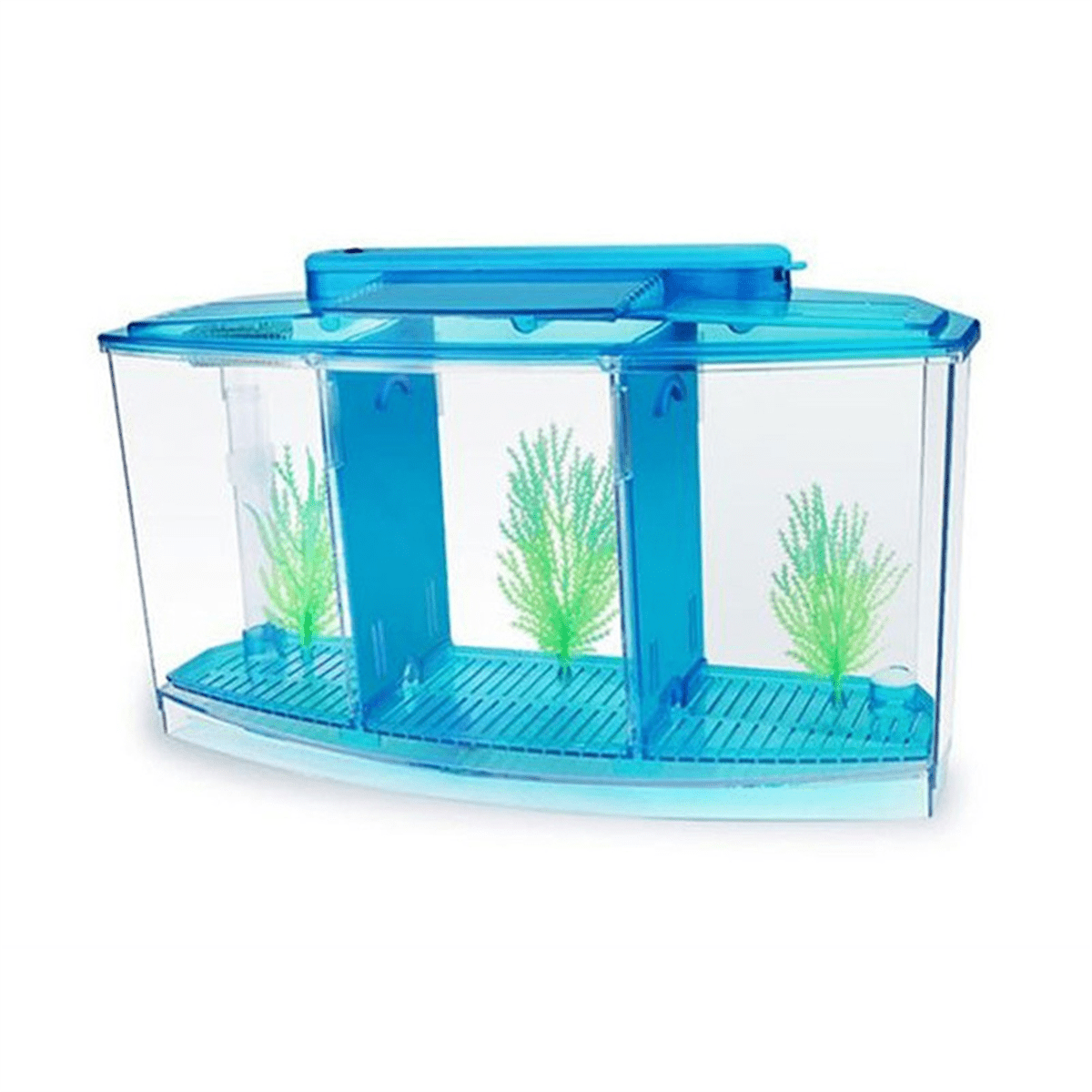Mini Breeding Fish Tank Aquarium Fish Tank LED Acrylic Three Divisions Breeding Isolation Box for Small Fishes Blue