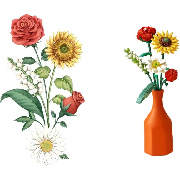 Mini Brick Flower Bouquet Building Kit, Perfect for Creating A One-of-a-Kind Home Decoration (Amaryllis Flower)