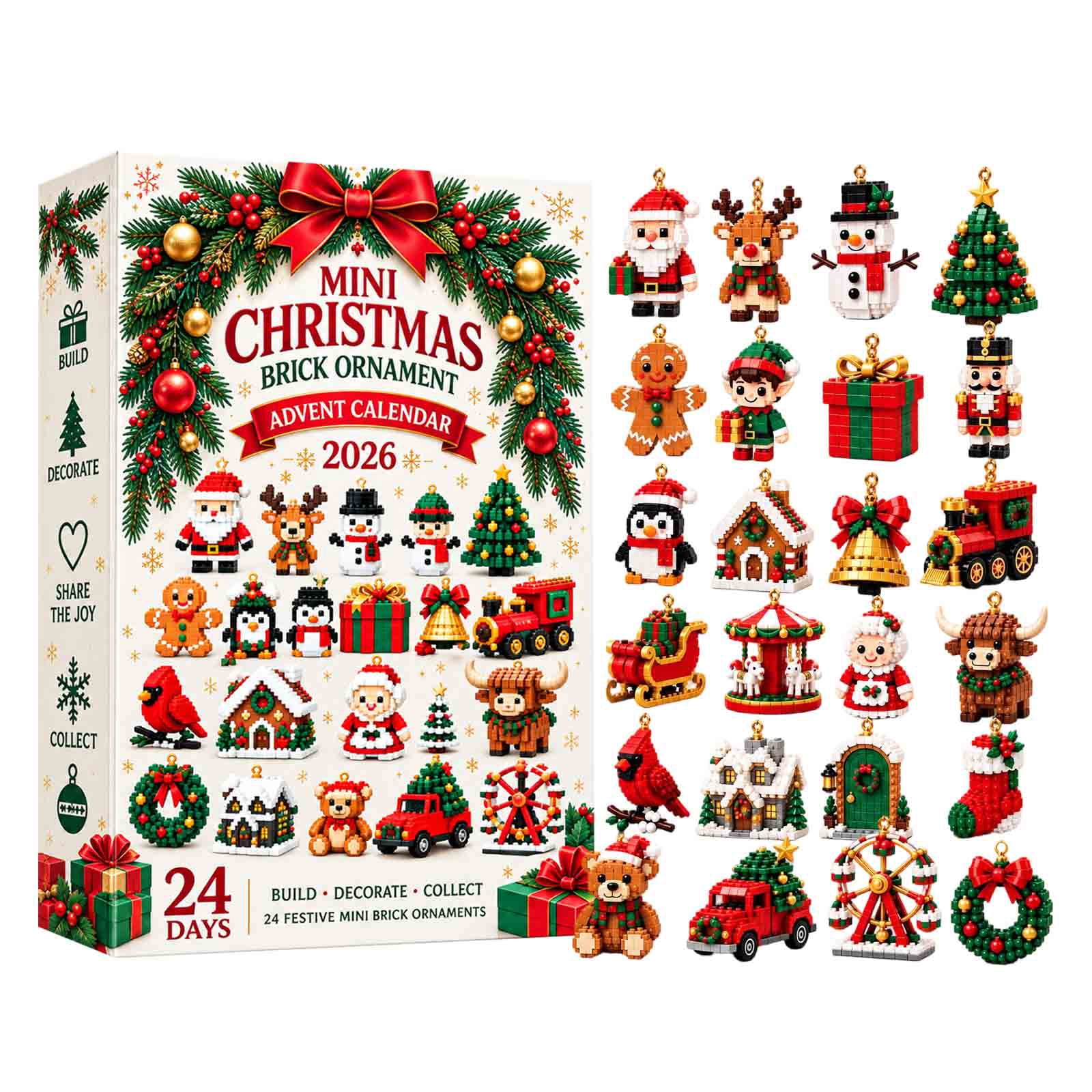 Mini Brick Ornament Advent Calendar, 24 Buildable Holiday Block ...