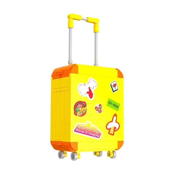 Mini Brick Suitcase Building Set, Chongqing Skyline Inside, Colorful Sticker-Style Suitcase Exterior, 136pcs Collectible Display
