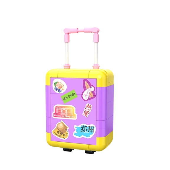 Mini Brick Suitcase Building Set, Zhengzhou Skyline Inside, Colorful Sticker-Style Suitcase Exterior, 136pcs Collectible Display