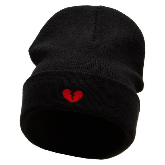 Mini Broken Heart Embroidered Big Size Acrylic Long Beanies - Black XL-3XL