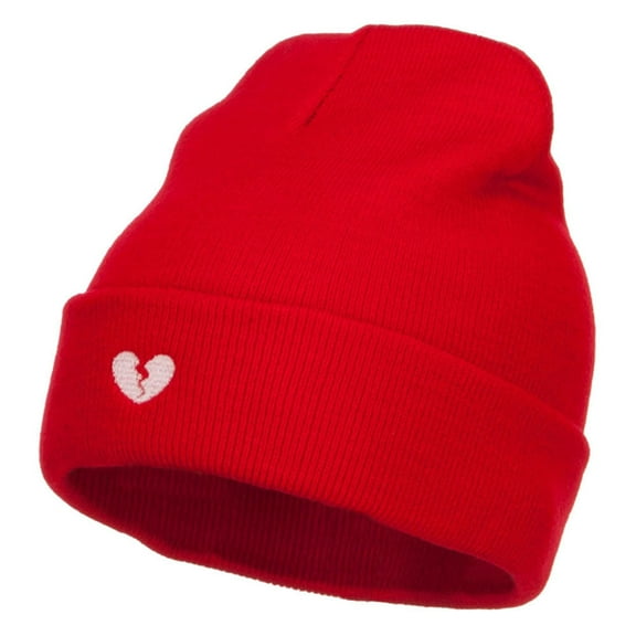 Mini Broken Heart Embroidered Long Beanie - Red OSFM