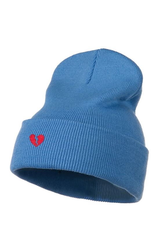 Mini Broken Heart Embroidered Long Beanie - Sky Blue OSFM