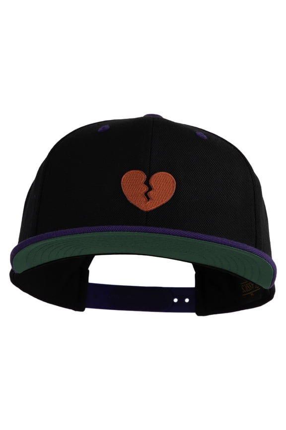 Mini Broken Heart Patched Classic Snapback Wool Blend 2 Tone Cap - Black Purple OSFM