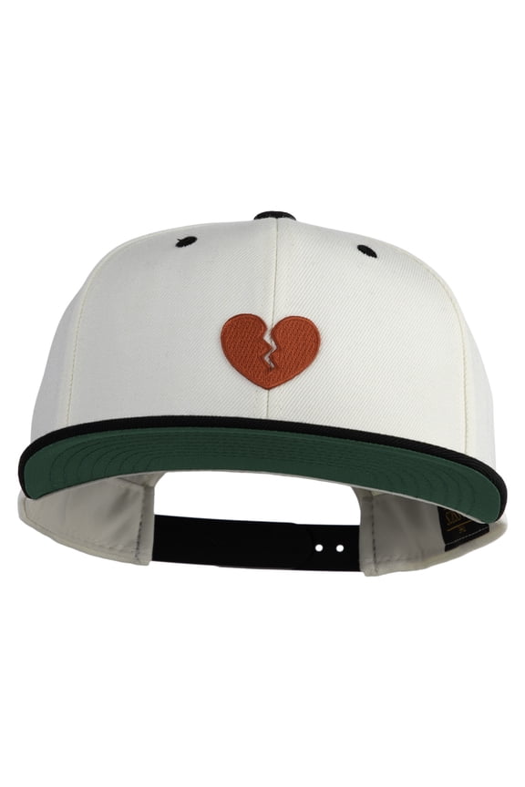 Mini Broken Heart Patched Classic Snapback Wool Blend 2 Tone Cap - Natural Black OSFM