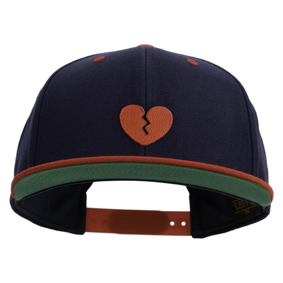 Mini Broken Heart Patched Classic Snapback Wool Blend 2 Tone Cap - Navy Red OSFM