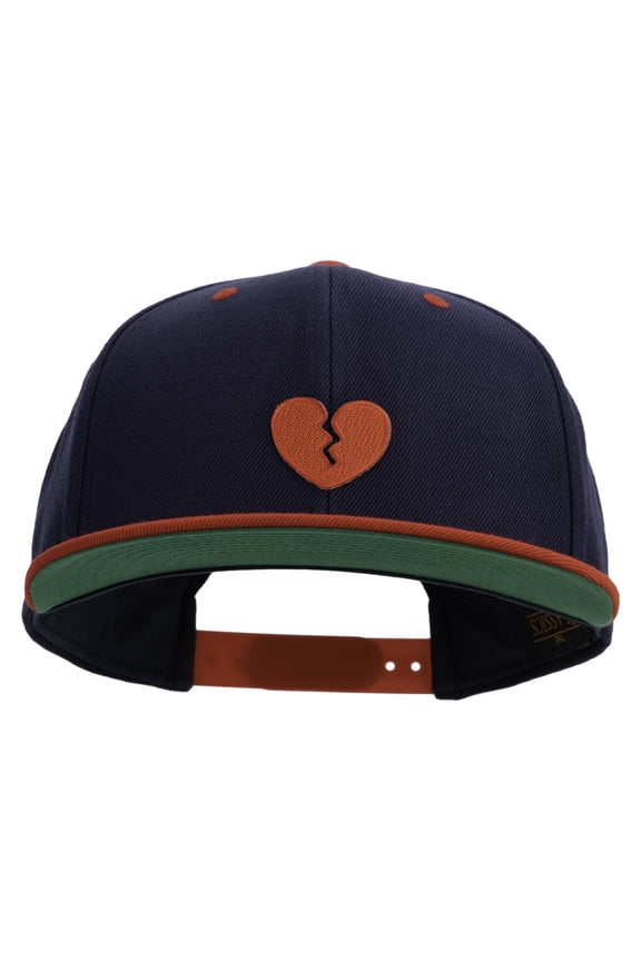 Mini Broken Heart Patched Classic Snapback Wool Blend 2 Tone Cap - Navy Red OSFM