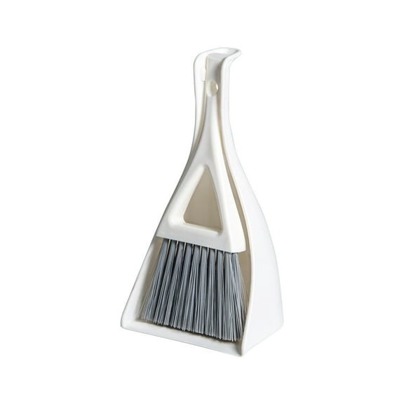 Mini Broom and Dustpan Set, Compact Cleaning Tools with Stainless Steel Handle and Rotatable Head for Home Office, Space-Saving Design with Built-in Comb for Pet Hair Removal and Corner Cleaning