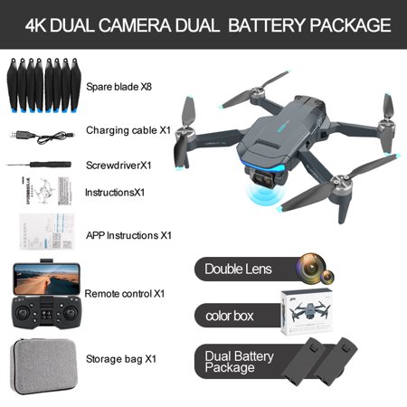 ALLUREMO Mini Brushless Foldable Aircraft with GPS and Dual-Camera Aerial Photography Quadcopter F194 Remote-Controlled Planes,2 batteries