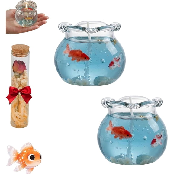 Mini Bubble Fish Tank Candle, Cute Floating Fish Tank Candle Ocean Theme, Scented Gel Wax for Bedroom Cozy Decor Gift Party (2Pcs)