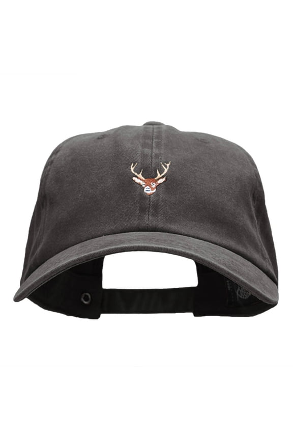 Mini Buck Embroidered Unstructured Cotton Cap - Black OSFM