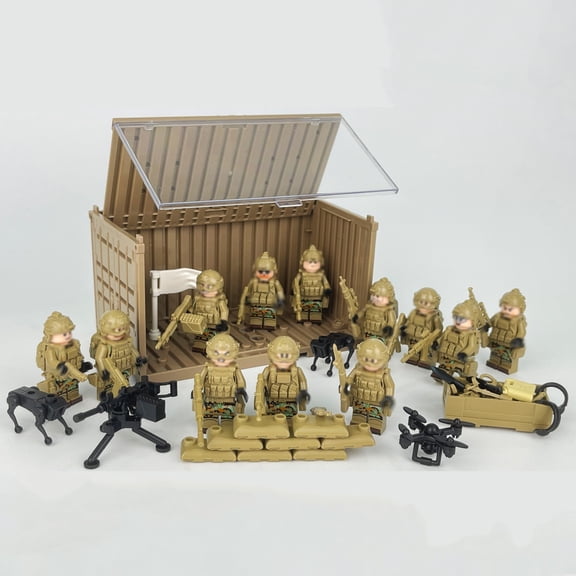 Mini Building Blocks Set Support Troop Minifigure, Storage Container, Rescue Gear & Field Tools for Role-Play Construction