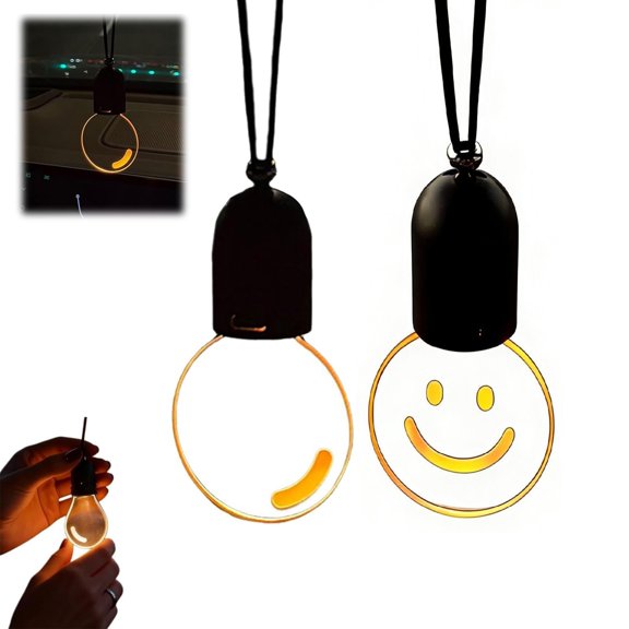 Mini Bulb Rearview Mirror Car Ornament, 2D Flat LED Pendant Light, Adjustable Ambient Night Light, Creative Glow-in-Dark Auto Interior Decor, Unique Car Charm Gift(RL 2 PCS)