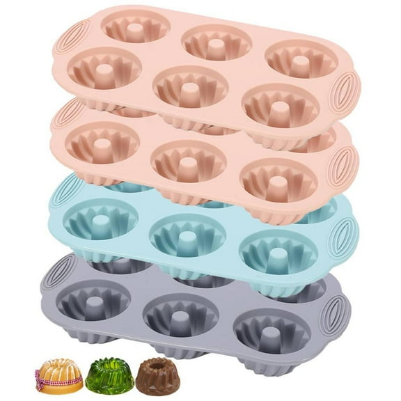 Mini Bundt Cake Pan 4pcs Silicone Fluted Cake Pans, 6Cavity Cake Silicone Mold