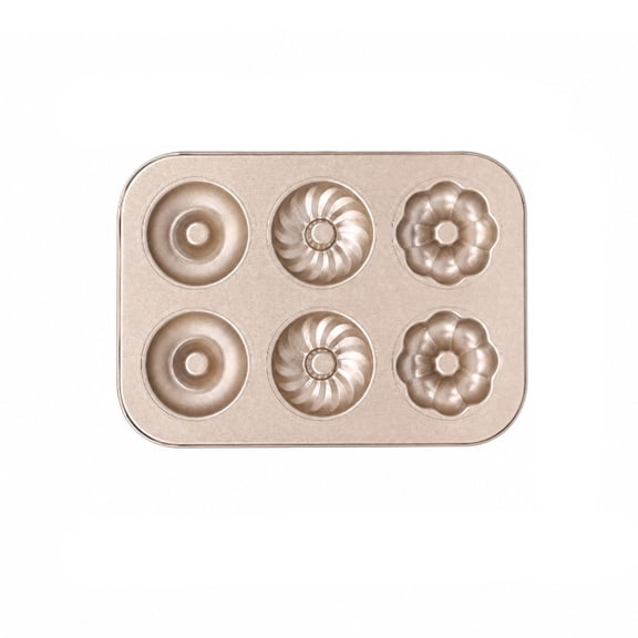 Mini Bundt Cake Pan with Nonstick Coating, 6-Cavity 3 Designs, Champagne Gold, for Baking Mini Cakes and Donuts, Nonstick Baking Pan Set