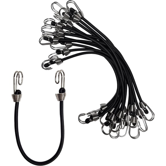 Mini Bungee Cords with Hooks. (12pcs, Black, 10") Small Bungee Cords with Hooks, Versatile Outdoor Bungee Cord Set.