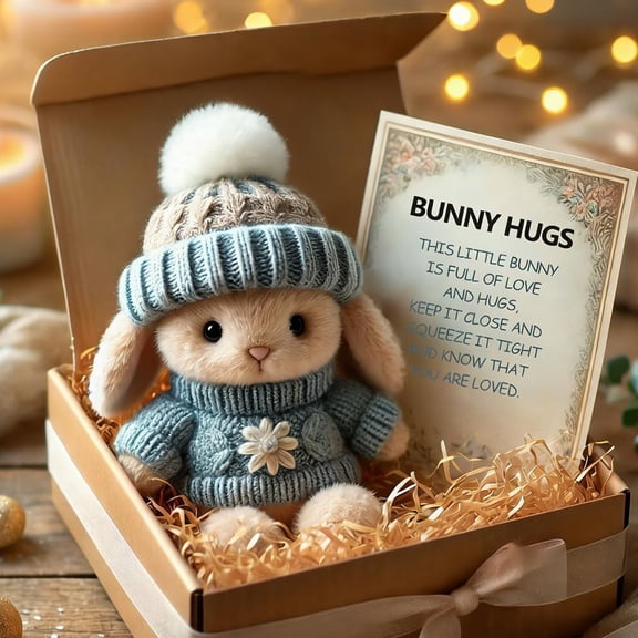 Mini Bunny Hug,2026 Easter Gift in a Box Hugs Positive Rabbit Soft Floppy Ideas Bunnies Basket Stuffers Emotional Support Inspirational (Pink)
