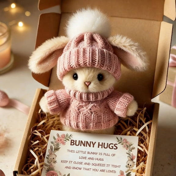 Mini Bunny Hug,2026 Easter Gift in a Box Hugs Positive Rabbit Soft Floppy Ideas Bunnies Basket Stuffers Emotional Support Inspirational (Pink)