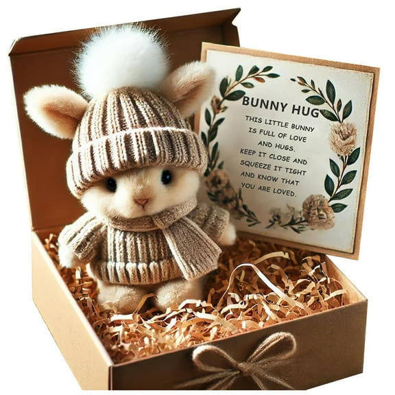 Mini Bunny Hug Cute Easter Gift Crochet Animals Rabbit Doll with Inspirational Card for Women Girls