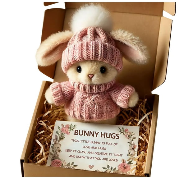 Mini Bunny Hug Cute Easter Gift Crochet Animals Rabbit Doll with Inspirational Card for Women Girls