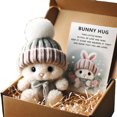 thumbnail image 1 of Mini Bunny Hug Cute Easter Gift, Crochet Mini Rabbit Hug with Knitted Hat and Pom Pom, Bunny Stuffed Animal Sets with Box and Sweet Card, Comforting Gift for Loved Ones Teachers, Friends, 1 of 8