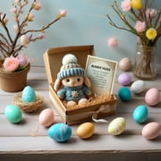 Mini Bunny Hug Cute Easter Gift, Easter Plush Bunny with Knitted Hat and Pom Pom, Easter Bunny Pocket Bear Hug,Soft Pocket Emotional Support Rabbit with Gift Box & Card