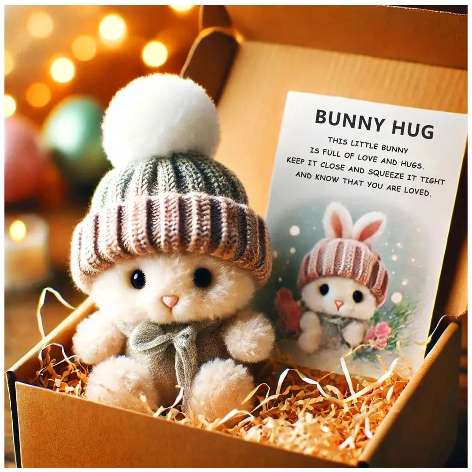 Mini Bunny Hug Cute Easter Gift, Handmade Soft Plush Rabbit Mini Bunny Hugs in Box, Easter Basket Stuffer, Gift for Women and Men