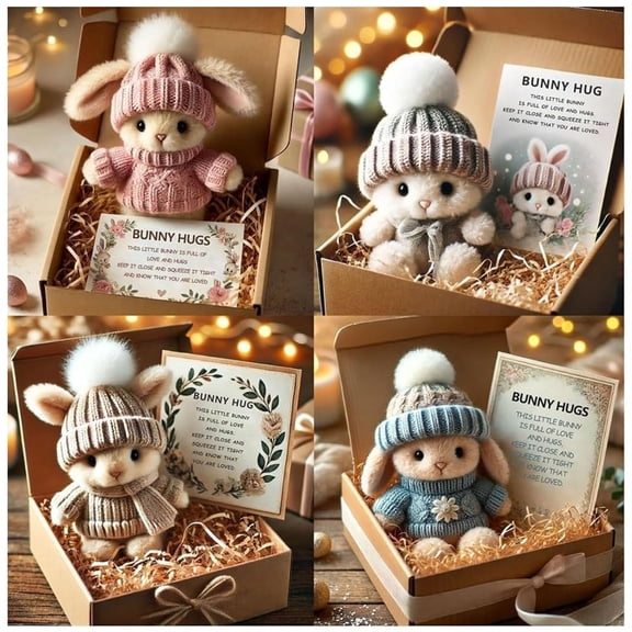 Mini Bunny Hug Cute Easter Gift, Handmade Soft Plush Rabbit Mini Bunny Hugs in Box, Easter Basket Stuffer, Gift for Women and Men
