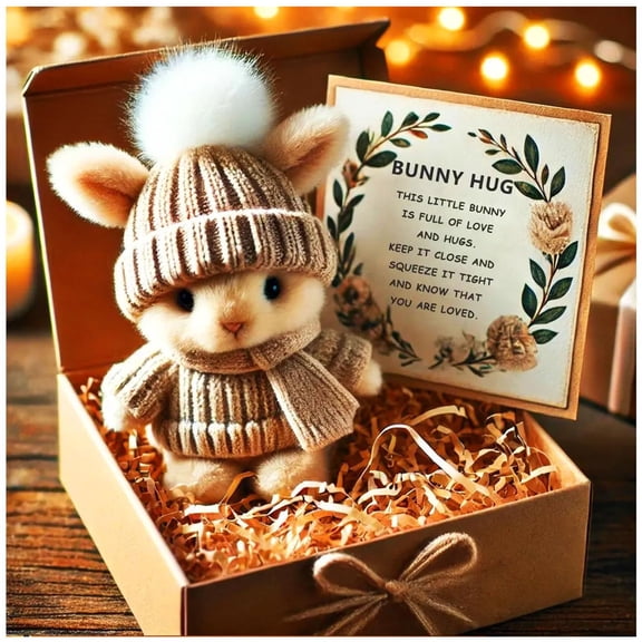 Mini Bunny Hug Cute Easter Gift, Handmade Soft Plush Rabbit Mini Bunny Hugs in Box, Easter Basket Stuffer, Gift for Women and Men