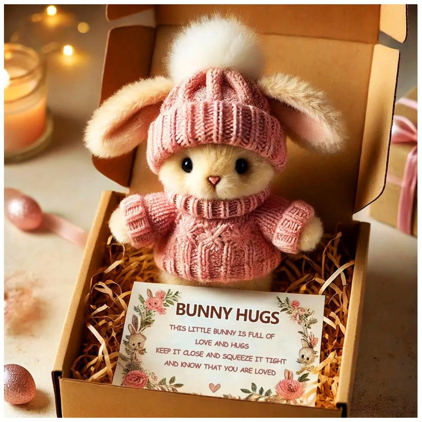 Mini Bunny Hug Cute Easter Gift, Handmade Soft Plush Rabbit Mini Bunny Hugs in Box, Easter Basket Stuffer, Gift for Women and Men