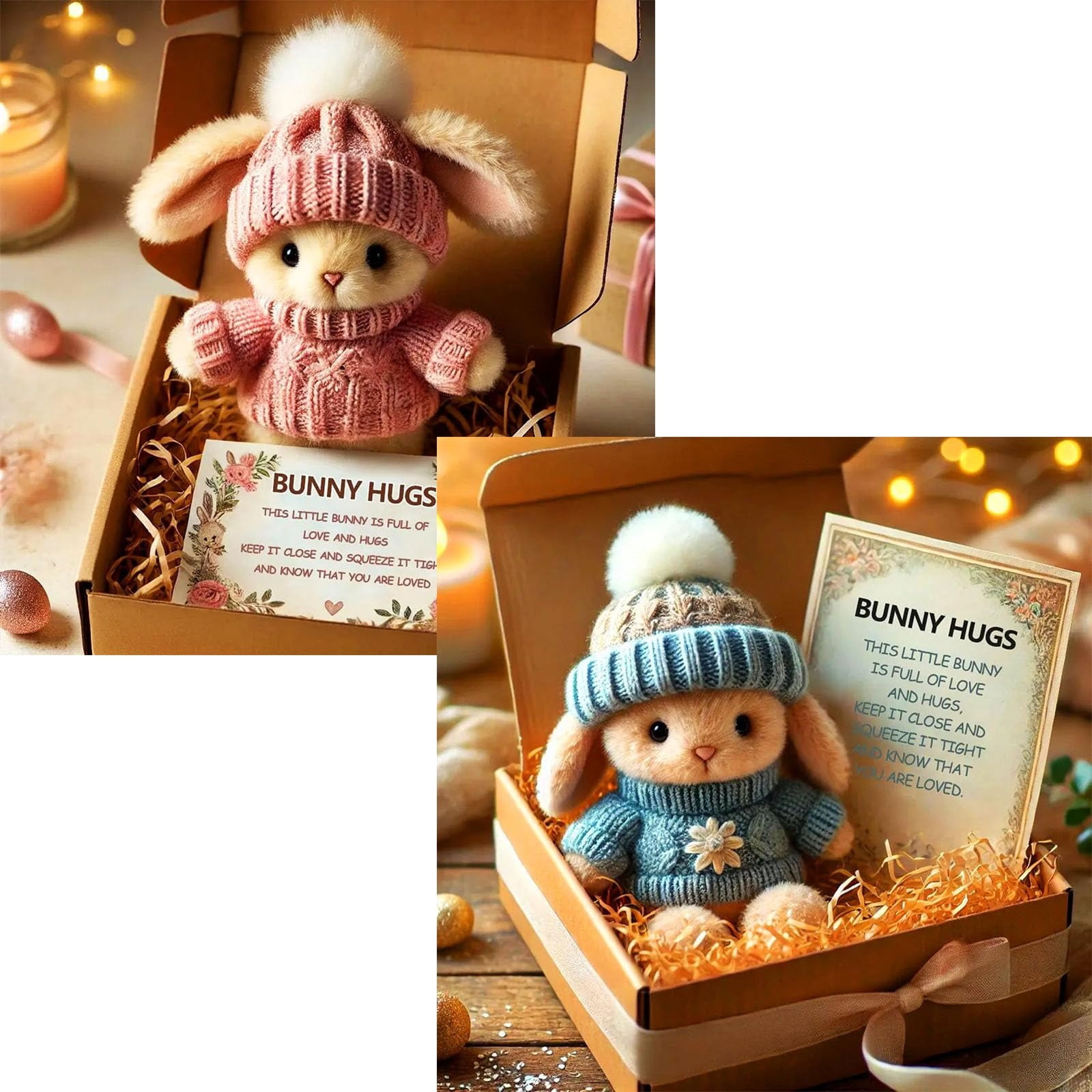 Mini Bunny Hug Cute Easter Gift, Handmade Soft Plush Rabbit Mini Bunny Hugs in Box, Easter Basket Stuffer, Gift for Women and Men