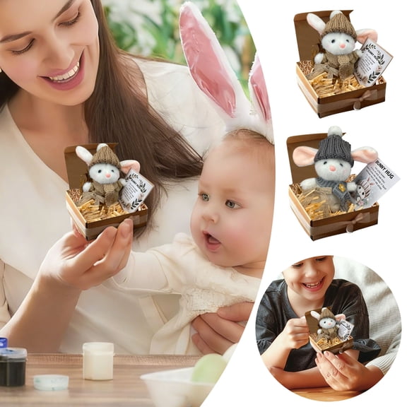 Mini Bunny Hug Cute Easter Gift with Light Plush Bunny in a Box Hugs Positive Bunny Stuffed Animal Rabbit Soft Floppy Easter Ideas Bunnies Basket Stuffers Doll Emotional Support Inspirational Gifts