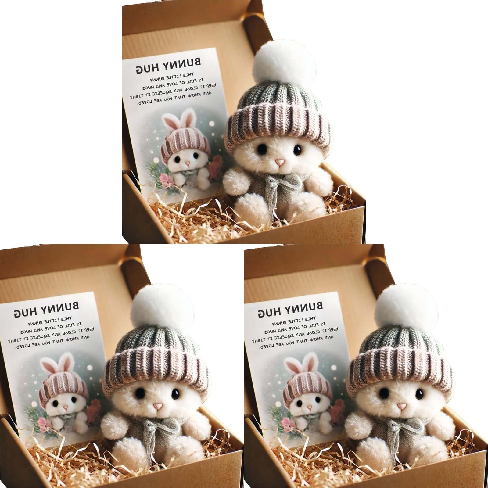 Mini Bunny Hug Cute Easter Gift Plush 2025 Bunny in a Box Hugs Positive Bunny Stuffed Animal Rabbit Soft Floppy Easter Ideas Bunnies Basket Stuffers Doll Emotional Support Inspirational Gifts