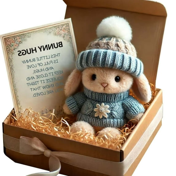 Mini Bunny Hug Cute Easter Gift Plush 2025 Bunny in a Box Hugs Positive Bunny Stuffed Animal(C Bunny)