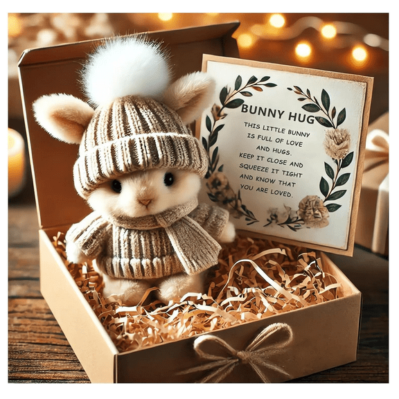 Mini Bunny Hug Cute Easter Gift Plush 2026 Bunny in a Box Hugs Positive Stuffed Animal Rabbit Soft Floppy Easter Ideas Bunnies Basket Stuffers Doll Emotional Support Inspirational Gifts - (Khaki)