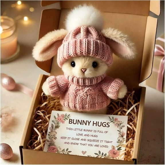 Mini Bunny Hug Cute Easter Gift Plush - 2026 Bunny in a Box, Soft Floppy Stuffed Animal for Easter Basket, Emotional Support Gift(d:pink)-dh