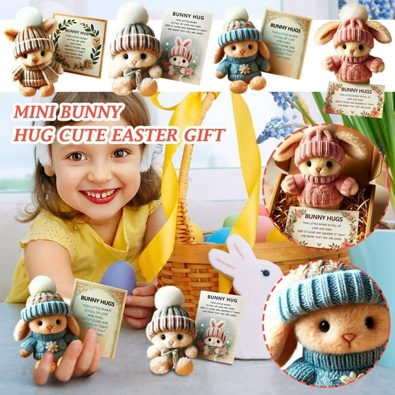 Mini Bunny Hug Cute Easter Gift Plush,7.1" easter bunny,Bunny Stuffed Animal Rabbit Soft Floppy Easter Ideas Bunnies Basket Stuffers Doll Emotional Support Inspirational Gifts.Blue
