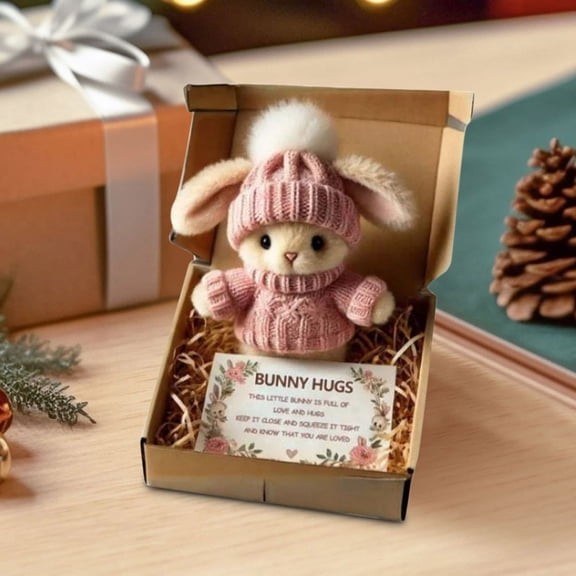 Mini Bunny Hug Cute Easter Gift Plush Bunny in a Box Hugs Positive Bunny Stuffed Animal Rabbit Soft Floppy Easter Ideas Bunnies Basket Stuffers Doll Emotional Support Inspirational Gifts
