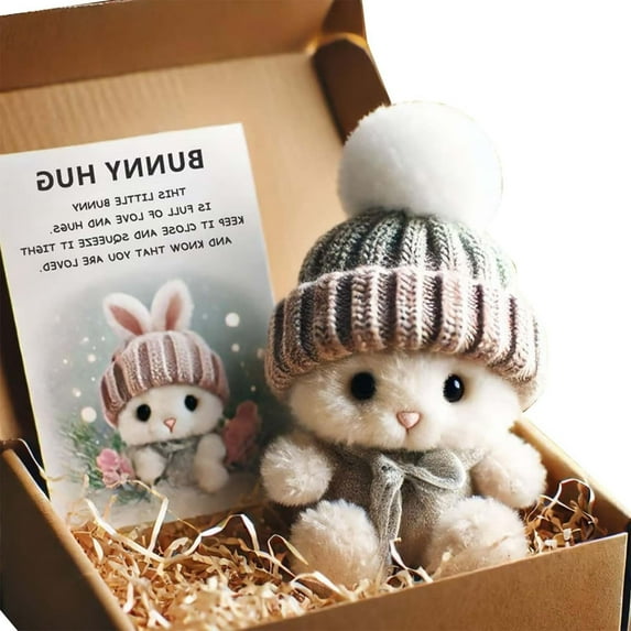 Mini Bunny Hug Cute Easter Gift Plush Bunny in Box Positive Support Bunny Stuffed Animal Soft Floppy Doll