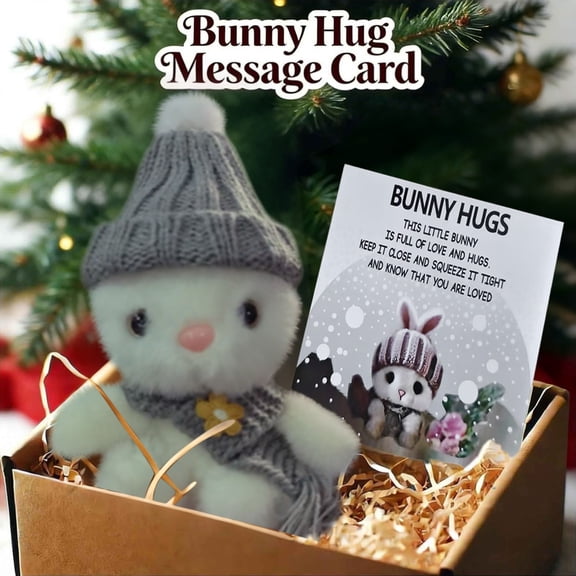 Mini Bunny Hugs In Box Plush Toy Pocket Bunny Handmade Cute Easter Stuffed Bunny With Inspirational Card Gift Box Comfort Keepsake For Friends Family
