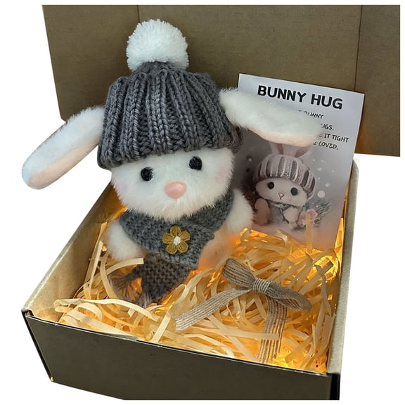 Easter Mini Bunny Hug Handmade Soft Plush Rabbit Basket Stuffer in Box with Card