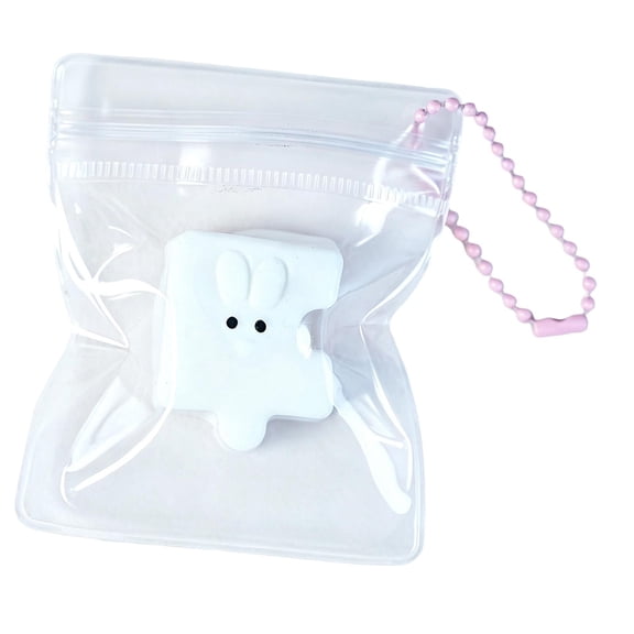 Mini Bunny Squishy Squeeze Toy with Clear Bag and Pink Chain, 1-Pack, White, for Kids and Adults